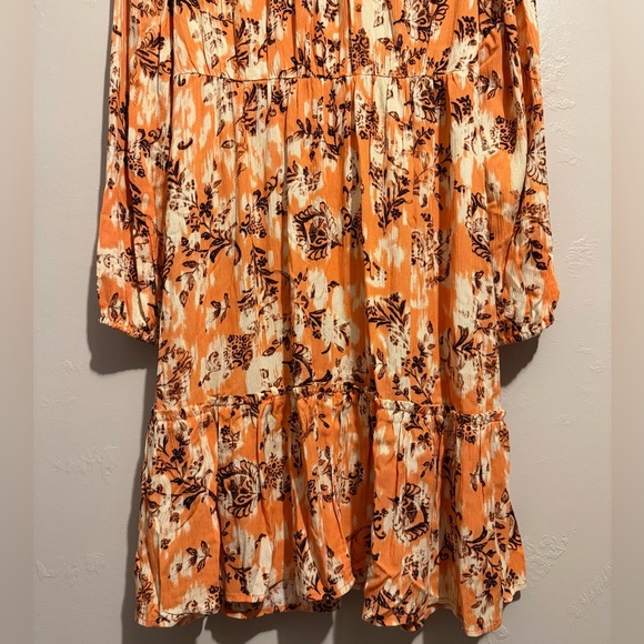 Frye Cadmium Orange Combo Tiered Front Button Dress Western Floral Cowgirl Small - Picture 15 of 16